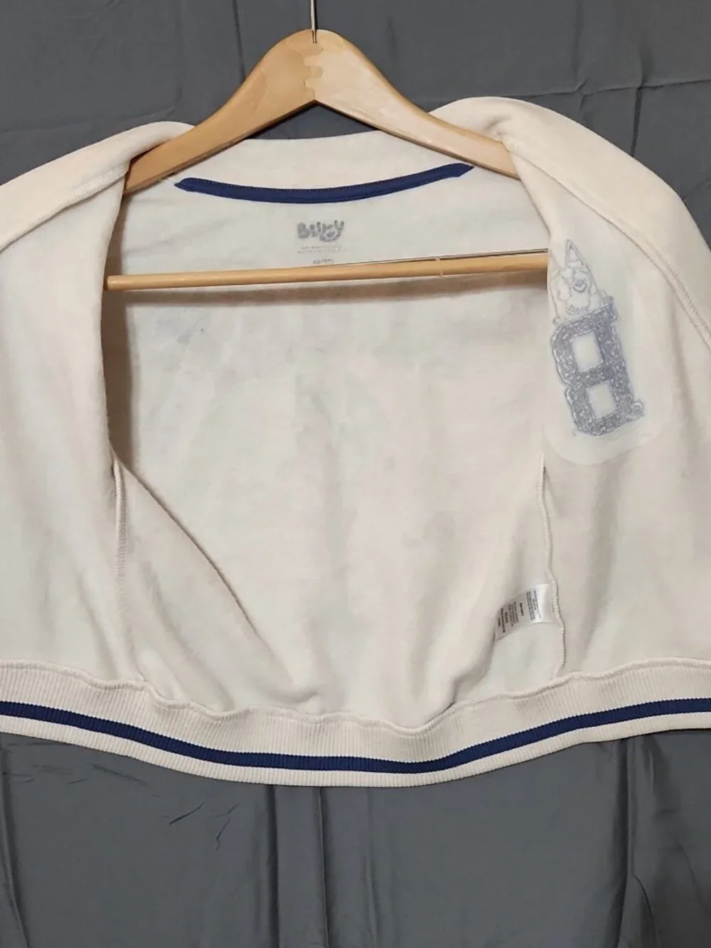 Bluey Kids XS 4/5 Fleece Cardigan Sweatshirt White Blue Button